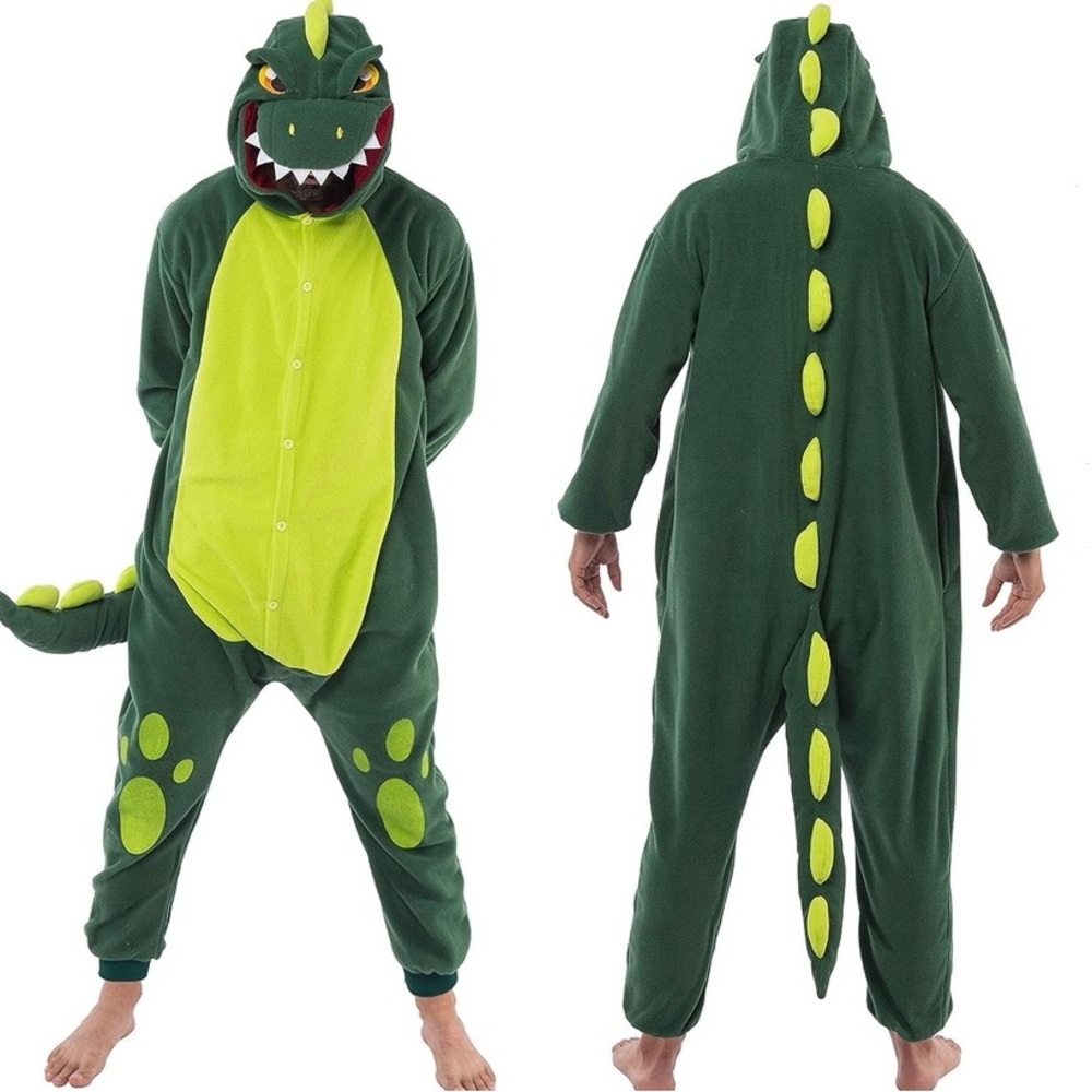 NEW Adult Dinosaur Halloween Costume / Pyjamas Onesie Size Medium Animal Green
